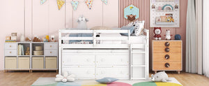 Loft Bed With Retractable Writing Desk And 4 Drawers, With Lateral Portable Desk And Shelves