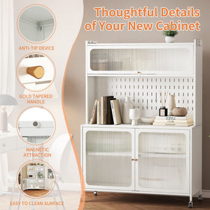 Contemporary Kitchen Pantry Cabinet With Glass Doors, Adjustable Shelves, Steel - Brushed Nickel
