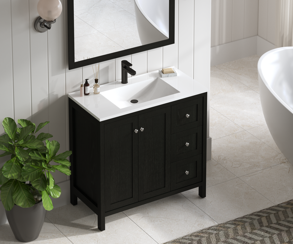 35.5" Modern Bathroom Vanity with Basin