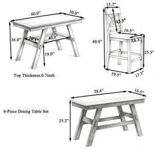 TOPMAX 6-Piece Wood Counter Height Dining Table Set with Storage Shelf