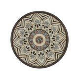 Ceramic Tile and Iron Patio Side Table with Shelf, Brown and Black