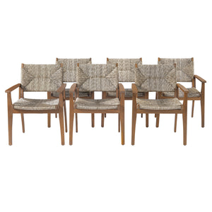 Durable Outdoor Dining Chair with Acacia Wood Frame, Handwoven Wicker Seat, Brown Finish, Patio Garden Furniture, (Compatible with Matching Table) Set of 2