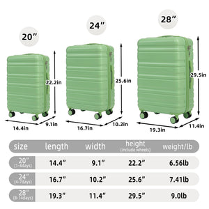 HIFINE Tourist 3-Piece Spinner Wheel Luggage Set in Green