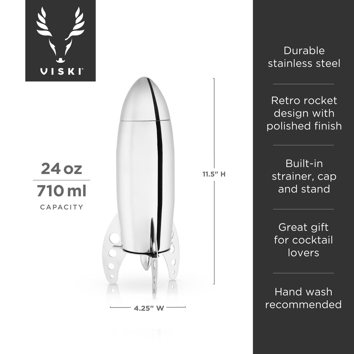 Irving rocket cocktail shaker in silver viski®