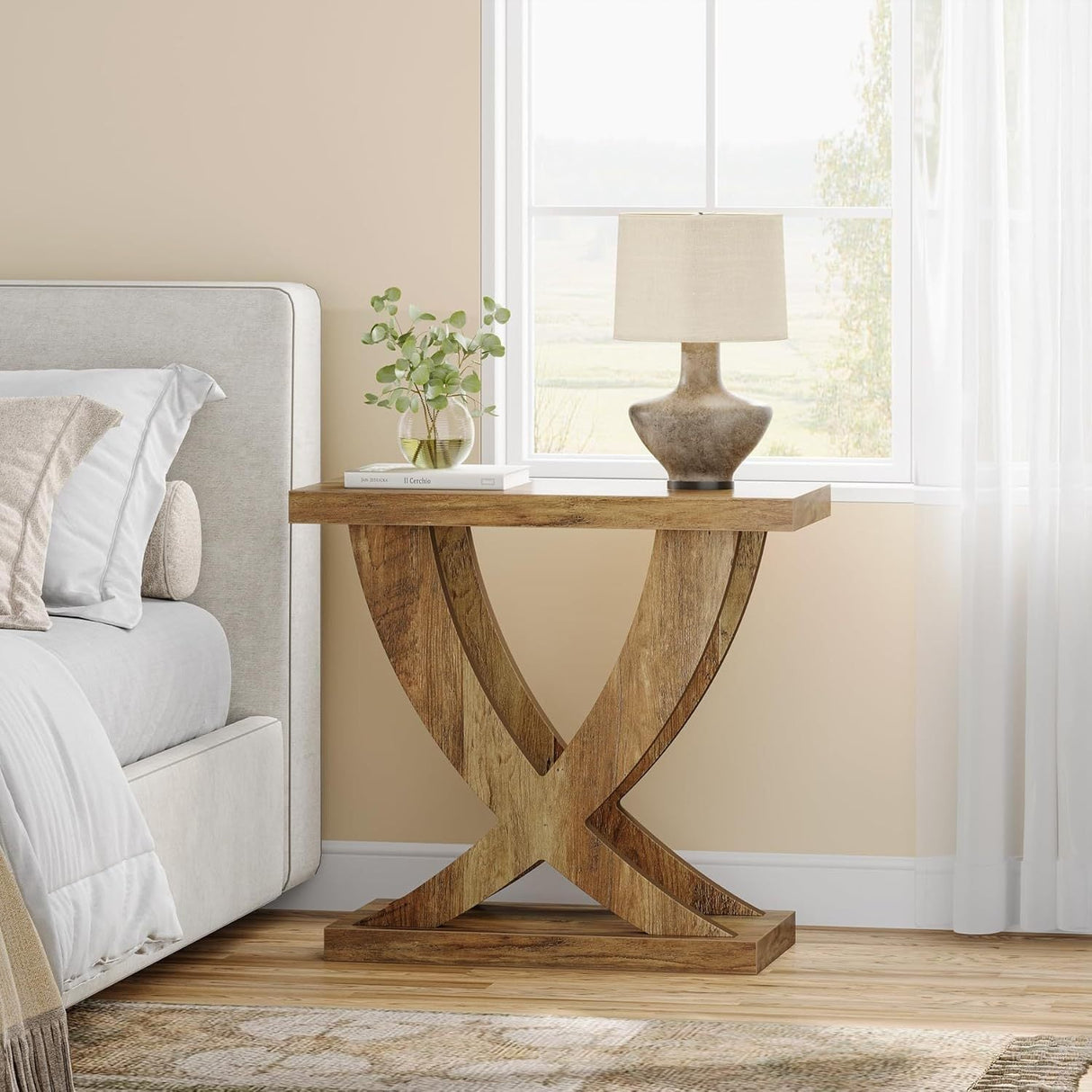Farmhouse End Table with Cross Fishtail Support