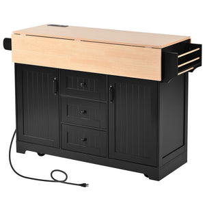 K&K 55.7'' Large Kitchen Island with 2 Drop Leaf