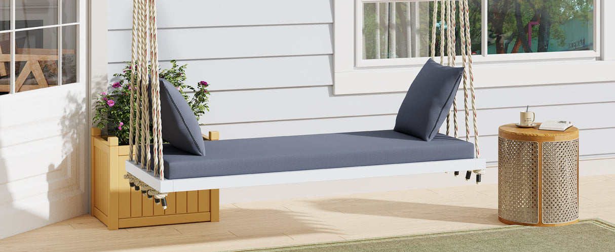 TOPMAX Patio Wooden Swing Chair with Cushion & Pillows