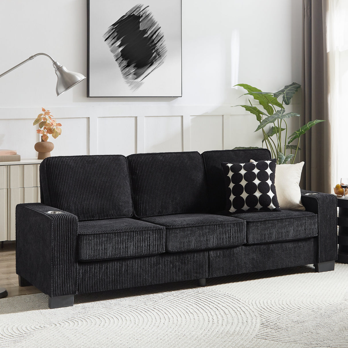 Modern Corduroy 3-Seater Sofa