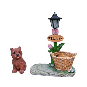 Sitting Puppy Solar Planter Outdoor Statue