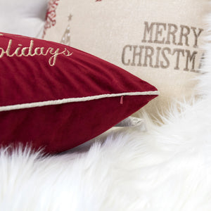 Happy Holidays Embroidered Velvet Throw Pillow