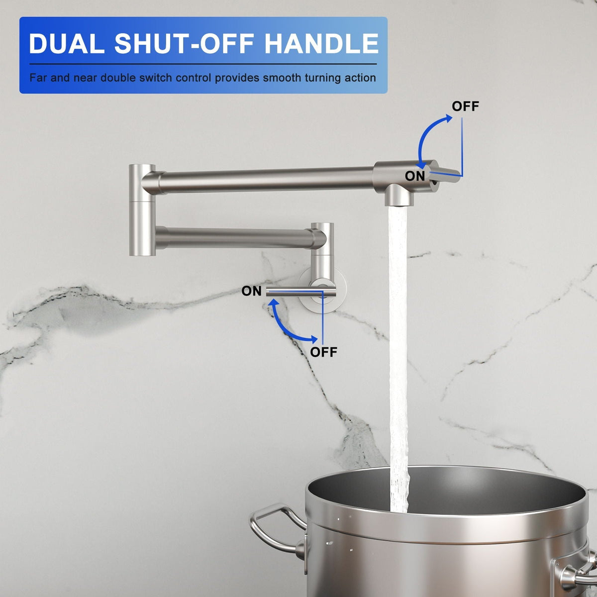 Wall Mount Pot Filler Faucet Folding Stretchable Kitchen Sink Faucet With 2 Handles - Brushed Nickel