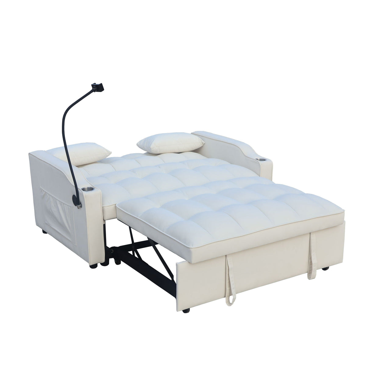 Modern Loveseat Futon Sofa With Pullout Bed, Adjustable Reclining Backrest, Toss Pillows
