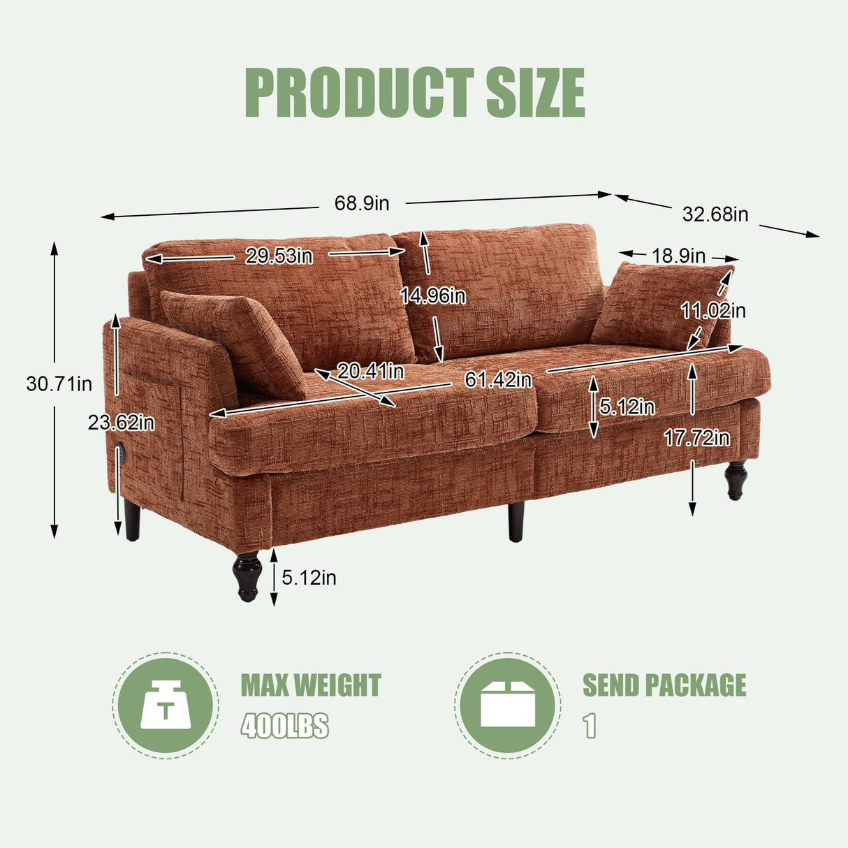 2 Seater Sofa With LED Light, USB Charging Port, And Storage Bag