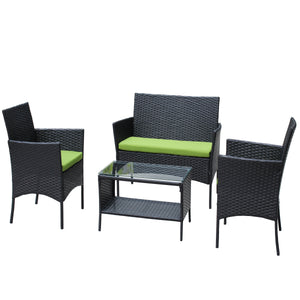 4 PC Rattan Patio Furniture Set with Cushions - Black and Green