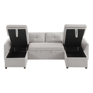 U-Shaped Sectional Sofa Bed With Storage And USB Ports
