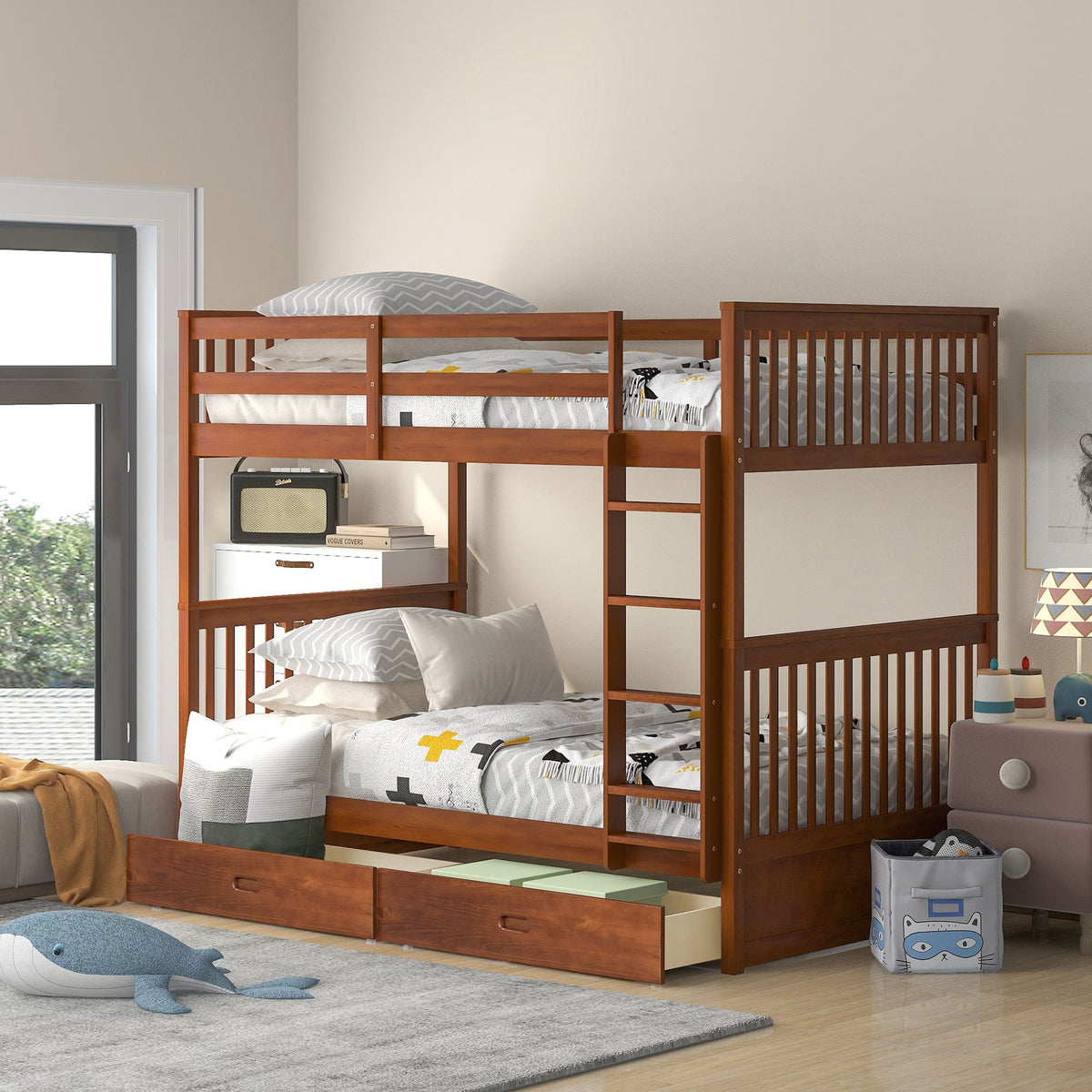 Bunk Bed With Ladders And 2 Storage Drawers