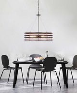 Catalina 24"W 6-Light Polished Nickel Drum Modern Pendant Mahogany Wood Finish Shade