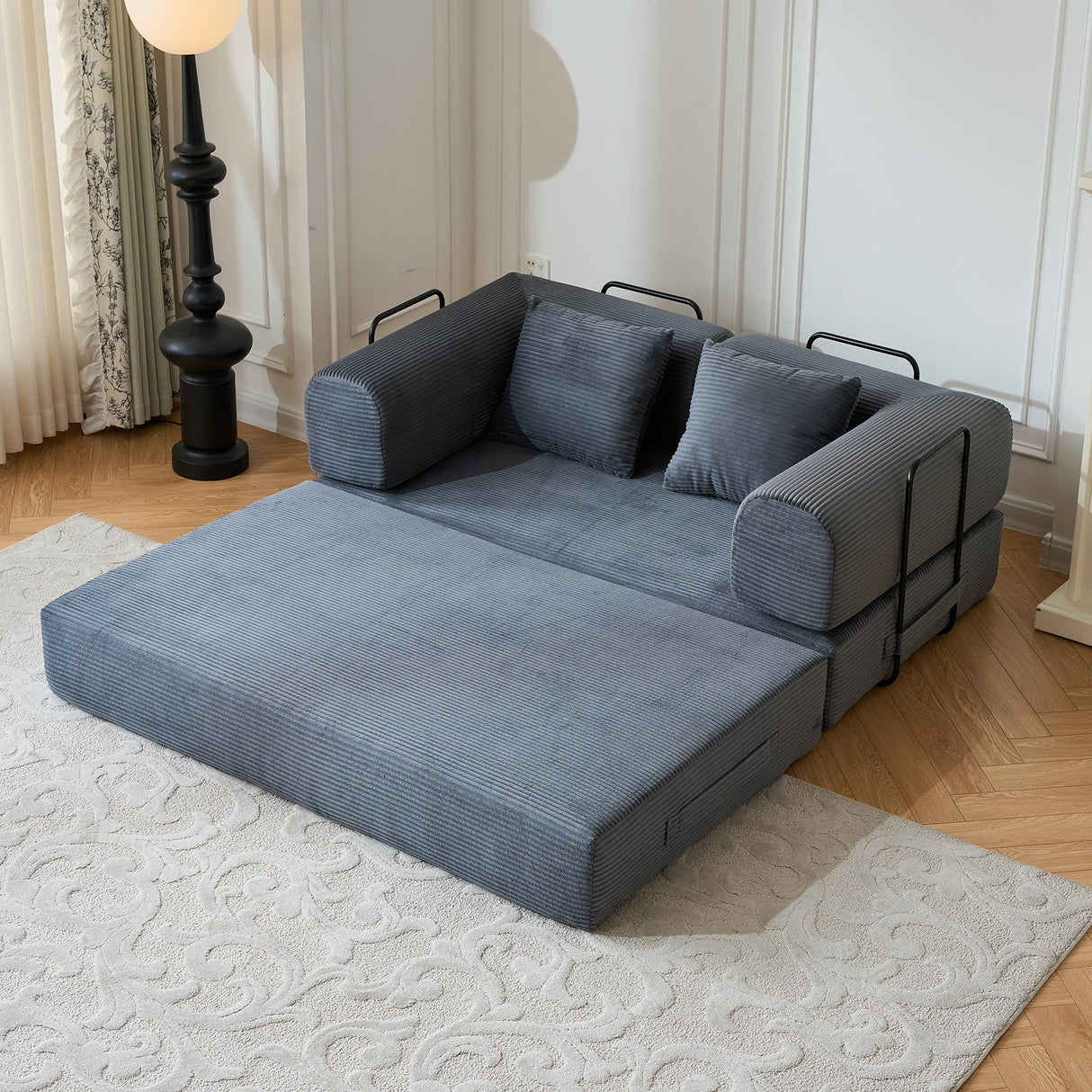 59" Convertible Sleeper Sofa Bed with Cylindrical Pillow - Gray