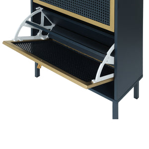 Modern Rattan 3 Door Shoe Rack Cabinet for Entryway