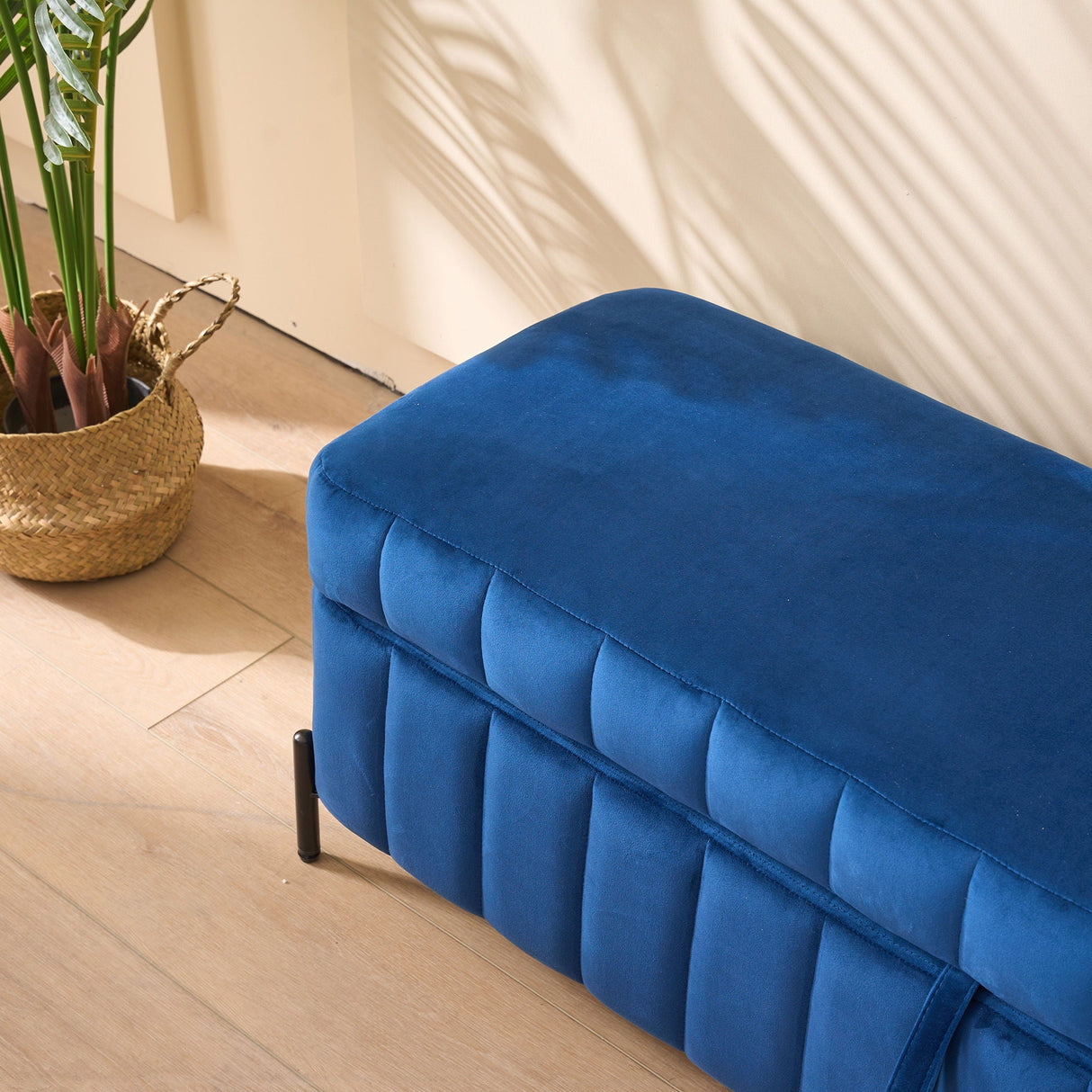 Wide Upholstered Storage Soft Bench Ottoman With Metal Legs