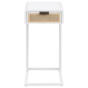 Amherst 1-drawer Radio Weave Cane Metal Side Table White
