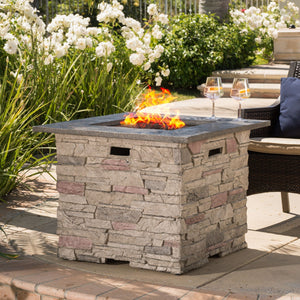 Classic Design Square Fire Pit with Top and 40,000 BTU Heat Output - Stone Gray
