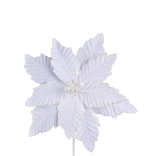 Poinsettia Pick - White - 12 inch Bloom - 10 Inch Stem