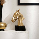 Graceful-Gold-Polished-Aluminum-Horse-Sculpture-on-Black-Base-–-10x6x10.75'--Table-Décor-Animal-Figurine-