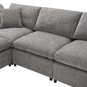 Modern Modular Cloud Sofa Bed, 6 Seat Sectional Couch Set With Ottoman, Free Combination, Convertible U Shaped Sleeper Sofa For Living Room