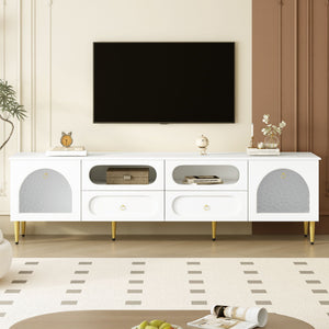 Retro TV Stand With 6 Metal Legs, 2 Cabinets, 4 Drawers