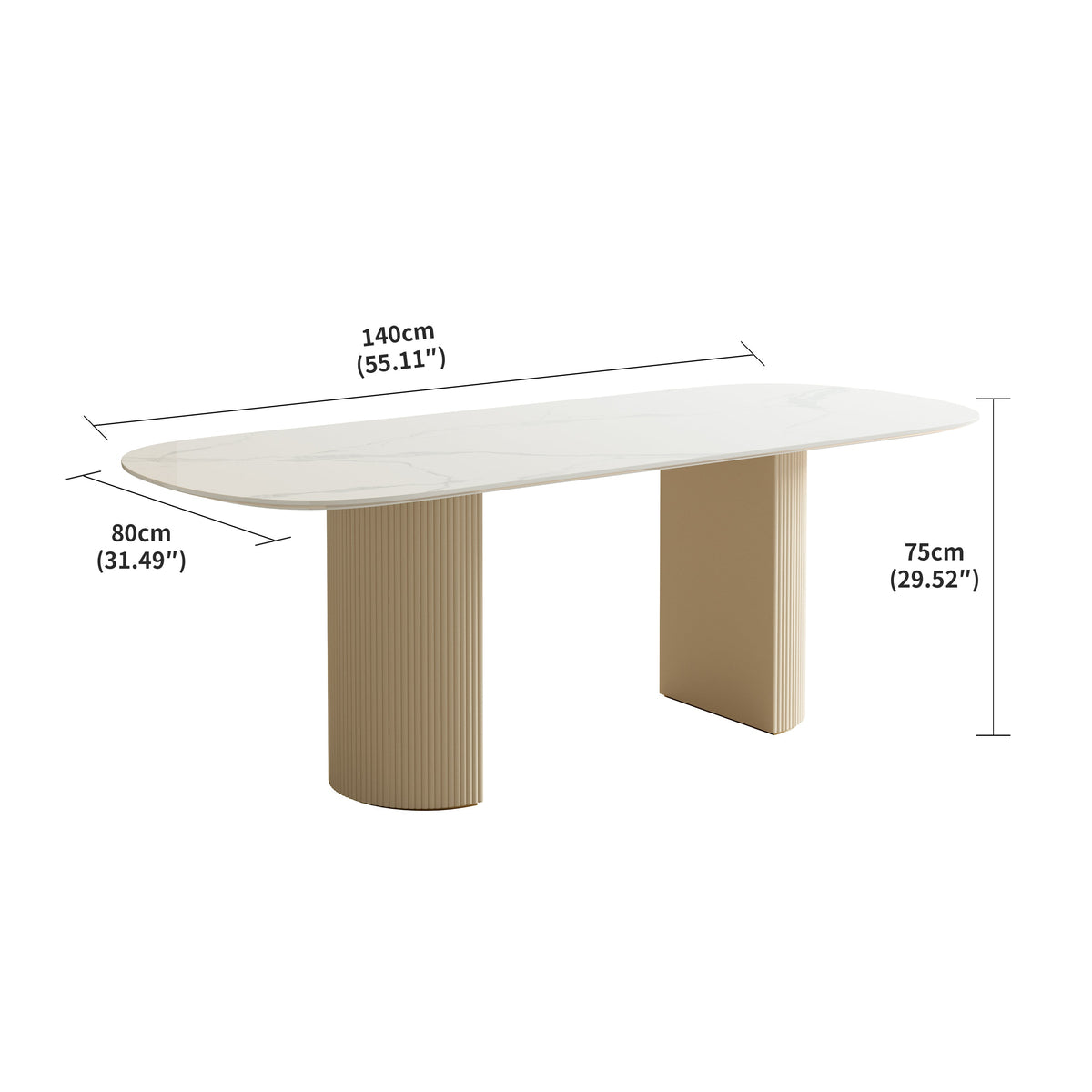 Stainless Steel Dining Table with Rock Plate and Woven Leather