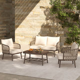 4-Piece Outdoor Patio Furniture Set with Metal Frame and Woven Rope