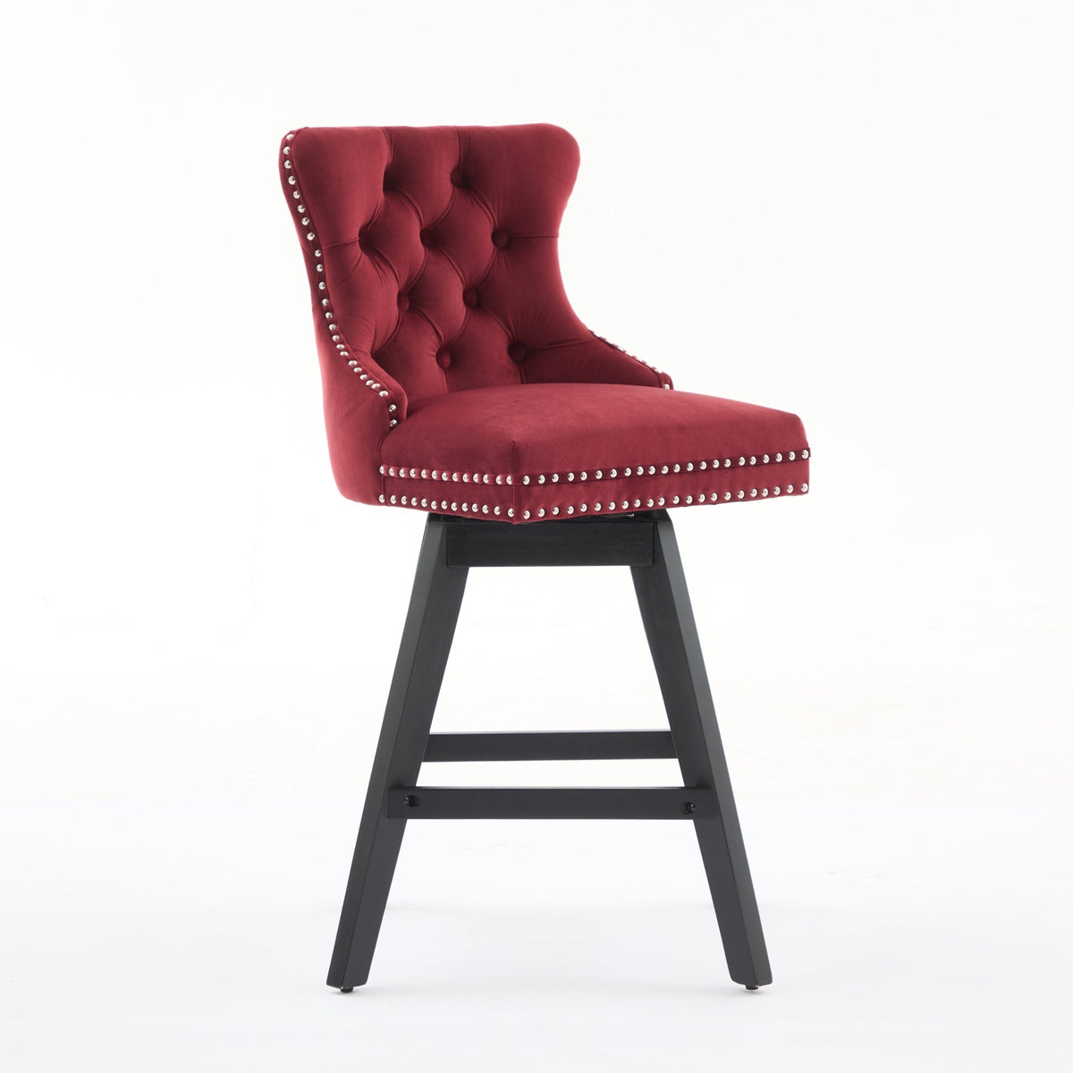 Swivel Velvet Barstools with Button Tufted Decoration - Set of 2 with 360° Swivel - Wine Red
