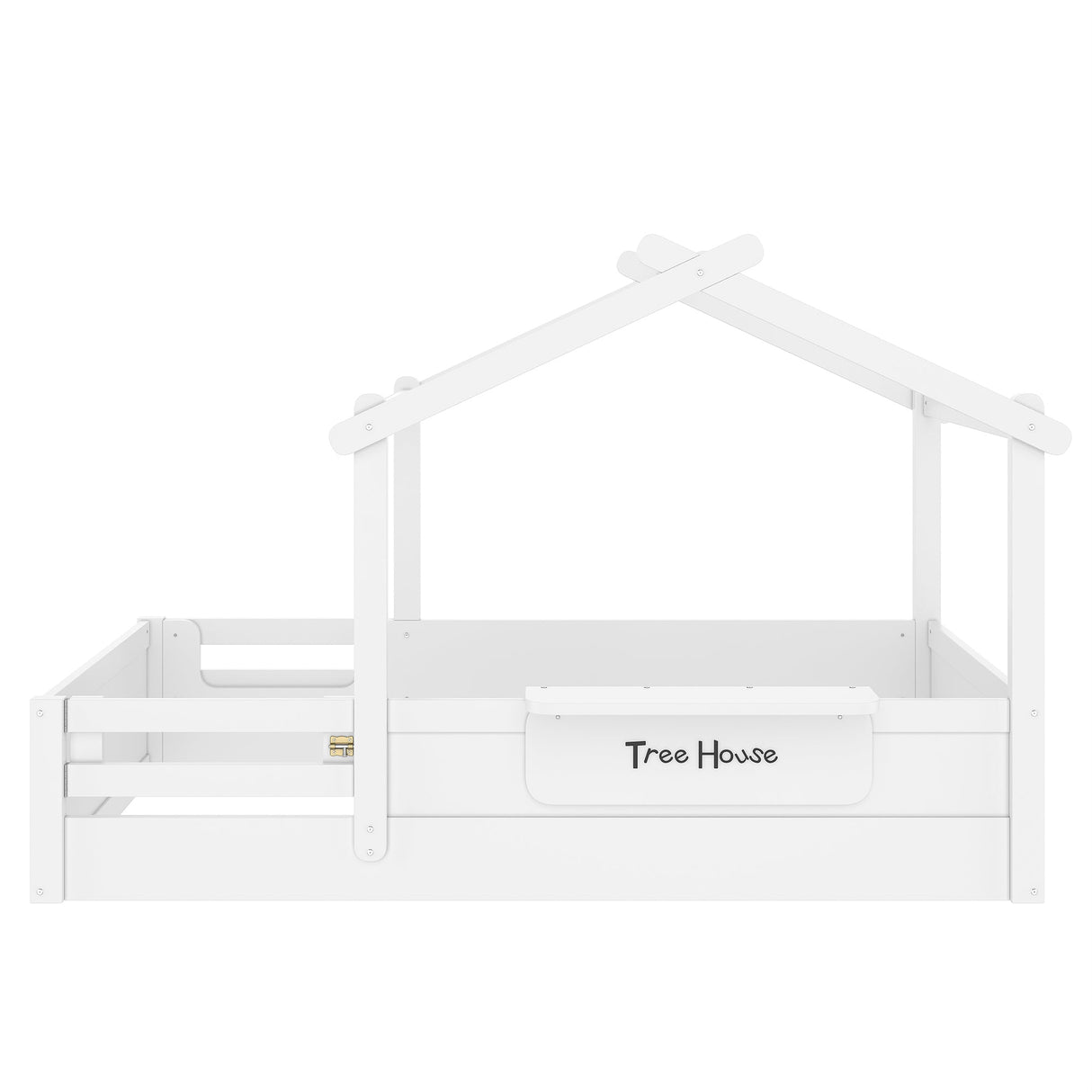 Twin Size Floor Bed with Guardrails and Roof