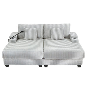 Modern Chaise Sofa With Adjustable Backrest, Cup Holders, Phone Holder & Storage Compartments
