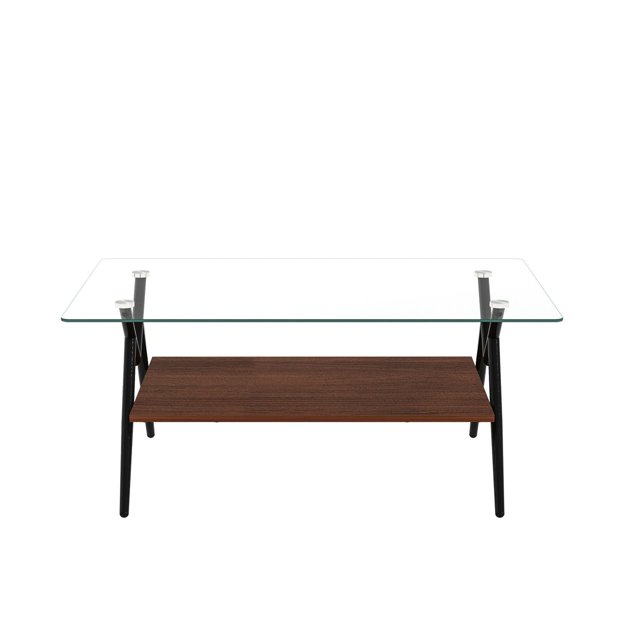 Rectangle Coffee Table With Tempered Glass Top And Shelf