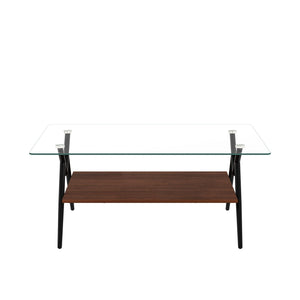 Rectangle Coffee Table With Tempered Glass Top And Shelf