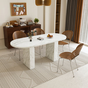 Oval Dining Table With Wood Strip Base