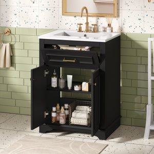 Bathroom Vanity with Integrated Sink and Storage Cabinet - Dark Green, Black, White