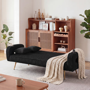74.01 Inch Corduroy Sofa Bed with Pillows