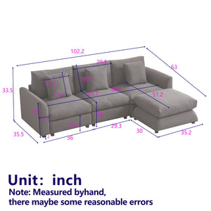 102.2 Inch Combination Modular Sofa with Ottoman Grey