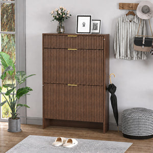 Narrow Fluted Shoe Storage Cabinet for Entryway