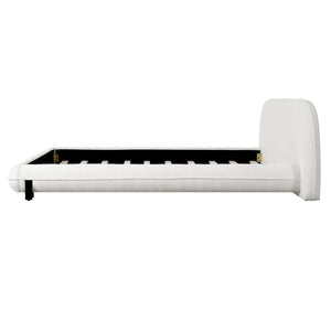 California King Size Bed Frame with Boucle Fabric and Thick Headboard