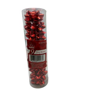 9 Tiny Metallic Bows In A Tube - Red Metallic