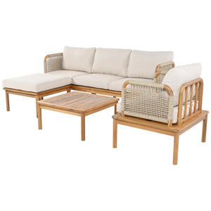 Outdoor 4-piece Acacia Wood and Rope Patio Sofa Set