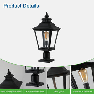 21' Outdoor Post Lantern Light 2-Pack – Vintage Black Metal & Clear Glass
