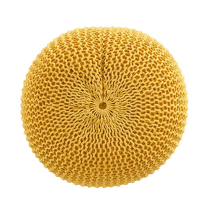 Knitted Cotton Round Pouf Ottoman with Soft Textured Cover - Dark Gray, Yellow, Blue