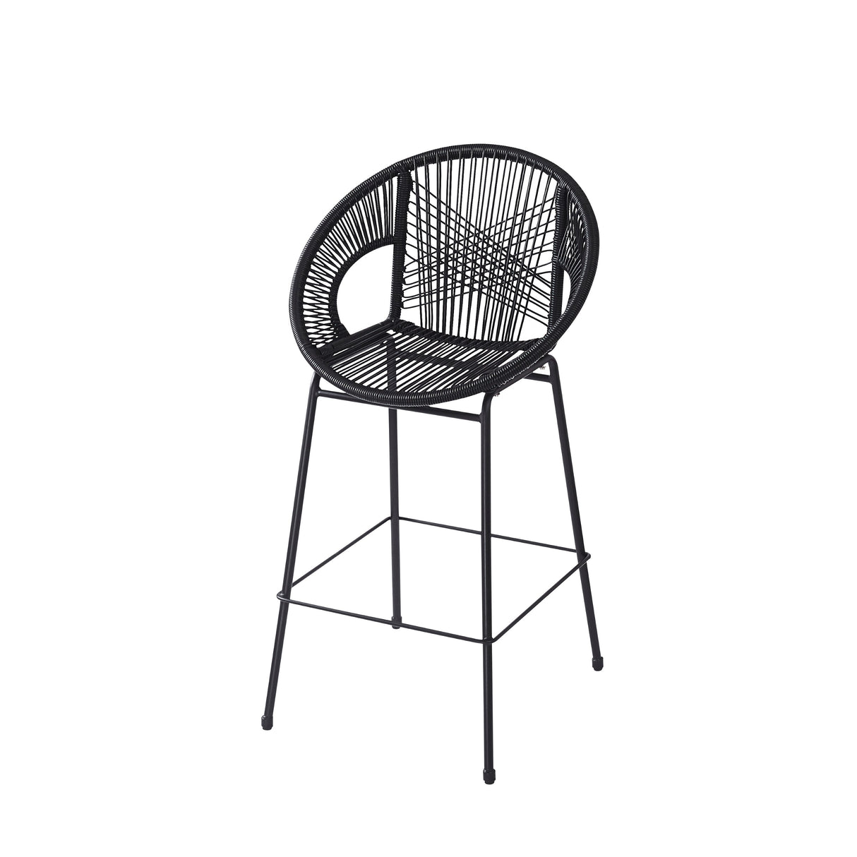 Ferrara Outdoor Patio Barstool Set of 2 - Black Faux Wicker PE Rattan with Iron Frame