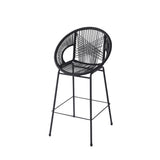 Ferrara Outdoor Patio Barstool Set of 2 - Black Faux Wicker PE Rattan with Iron Frame