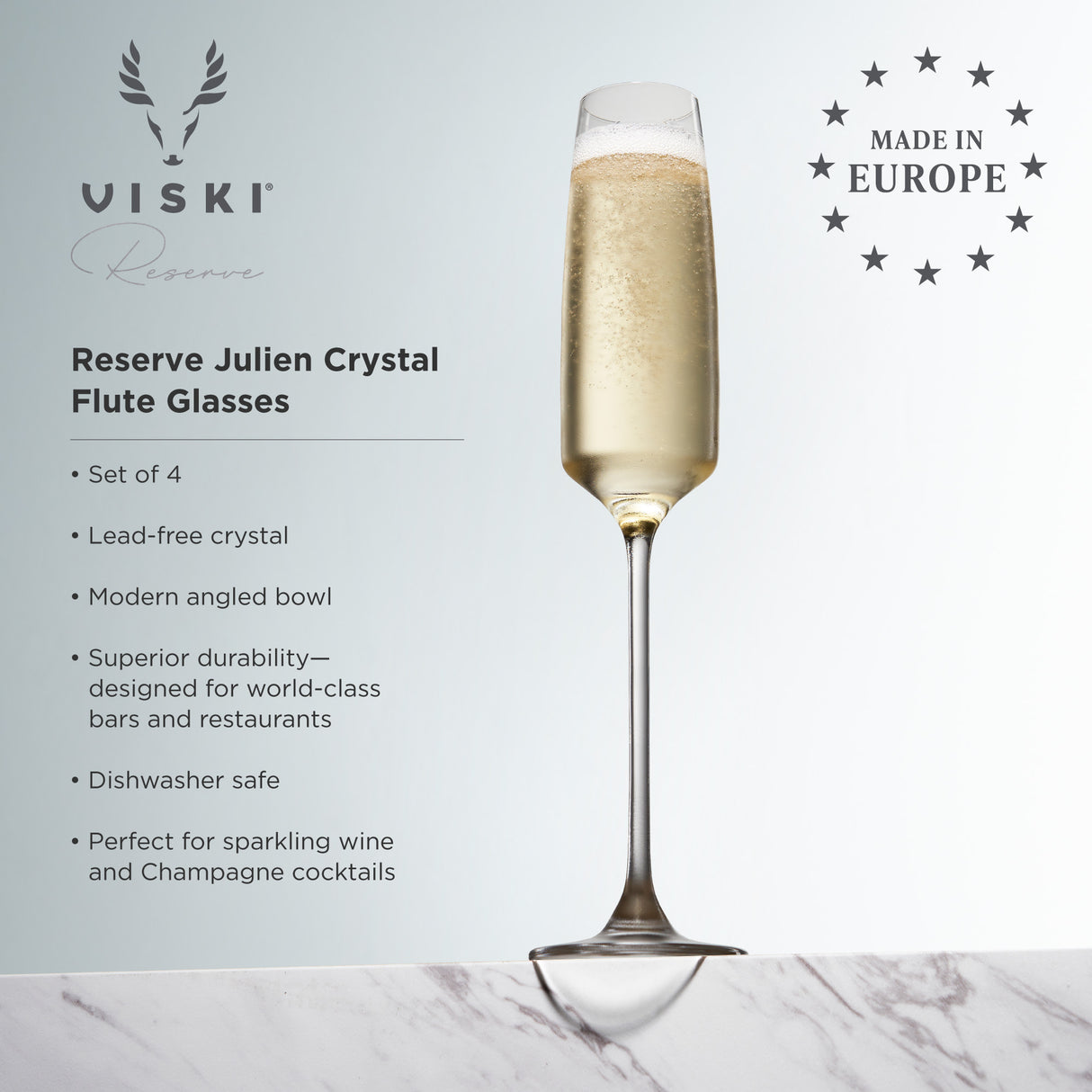 Reserve julien crystal champagne flute glasses viski®